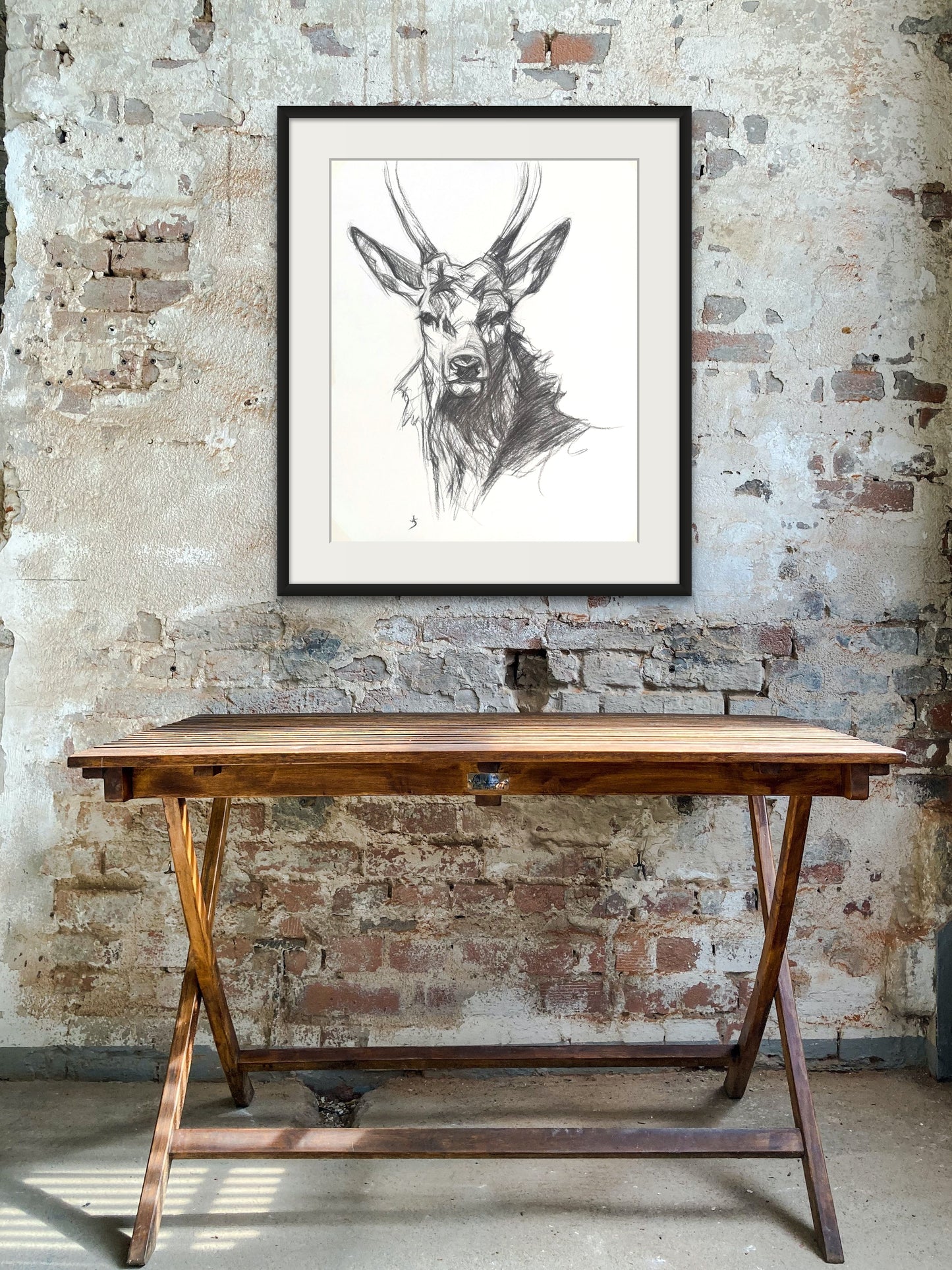 Original Charcoal Drawing - Red Stag