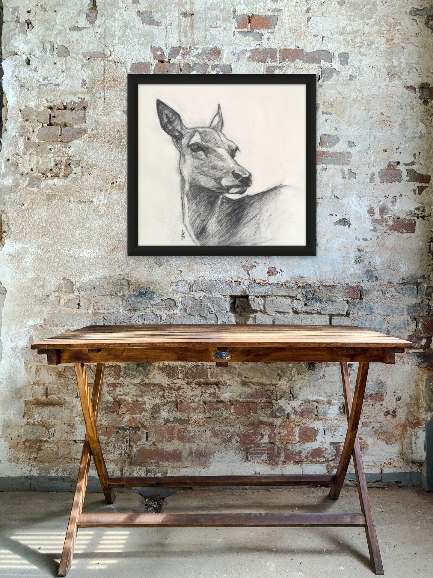 Original Charcoal Drawing - Female Red Deer