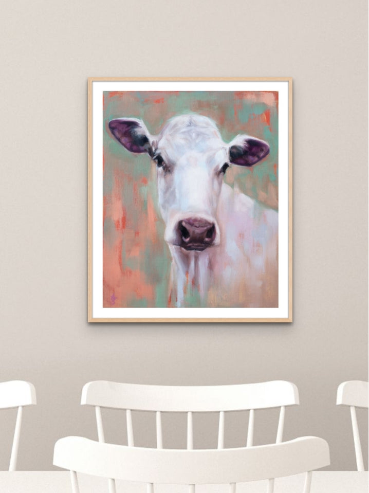 White Dairy Cow - 'Clarisse' - 10" x 12" Fine Art Print