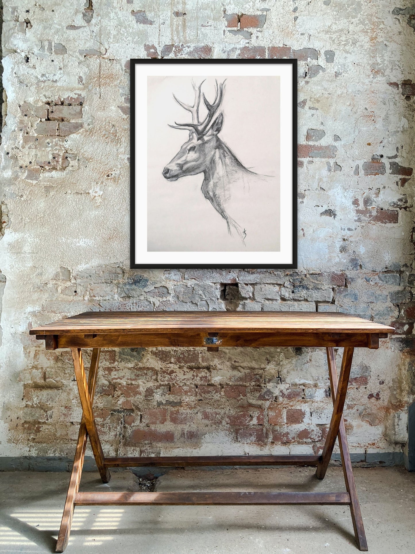 Original Red Stag Charcoal Drawing