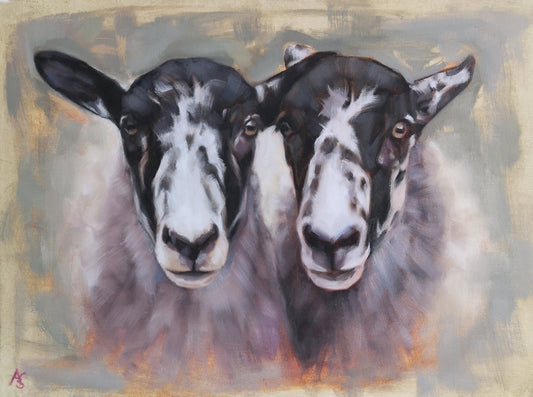 'Double Trouble' - Original Mule Sheep Oil Painting